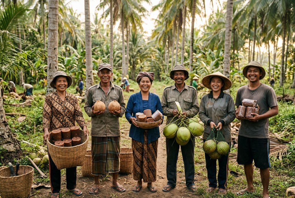Indonesian coconut farmers of the Wins community