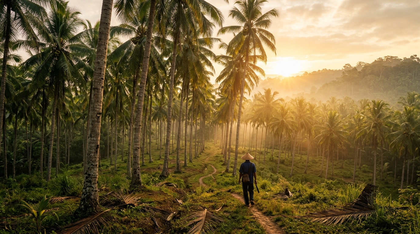Coconut plantation in Banyumas at sunrise